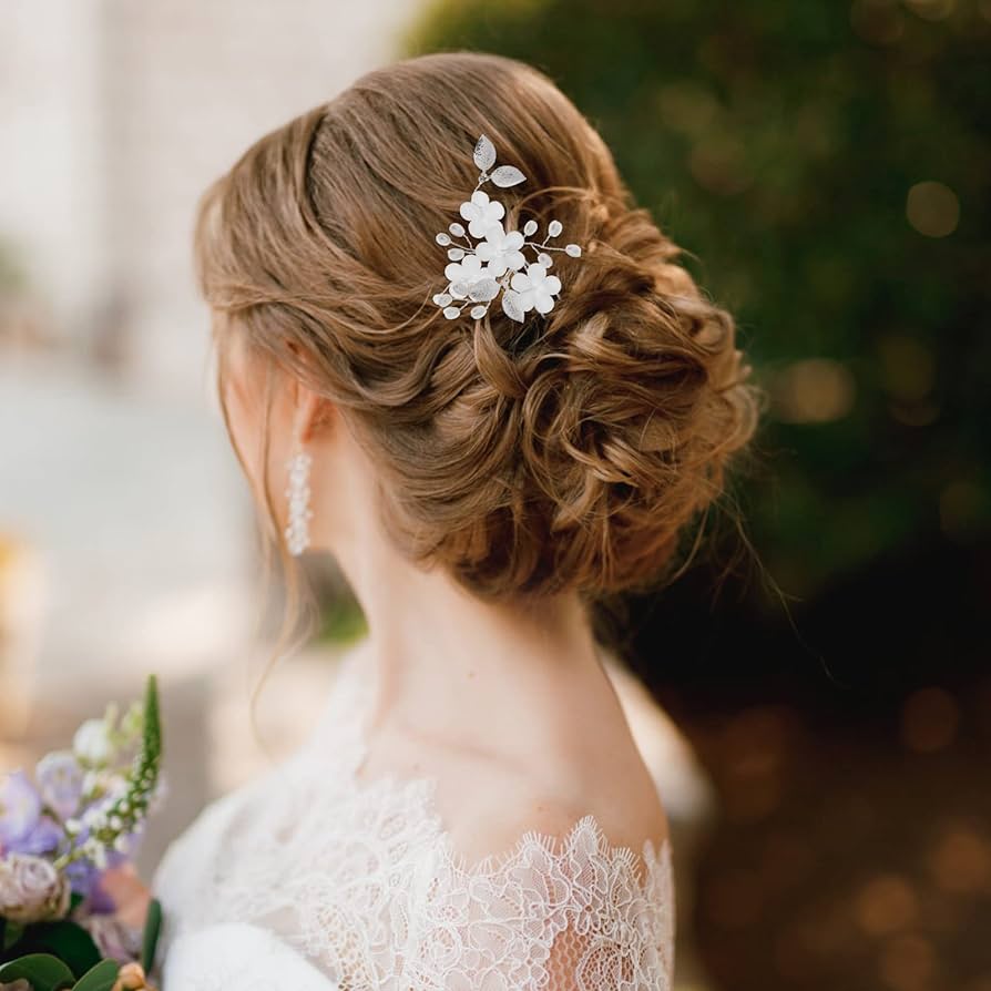 Pack Of Flower Bridal Hair Clips Silver Flowers Pearl Hair