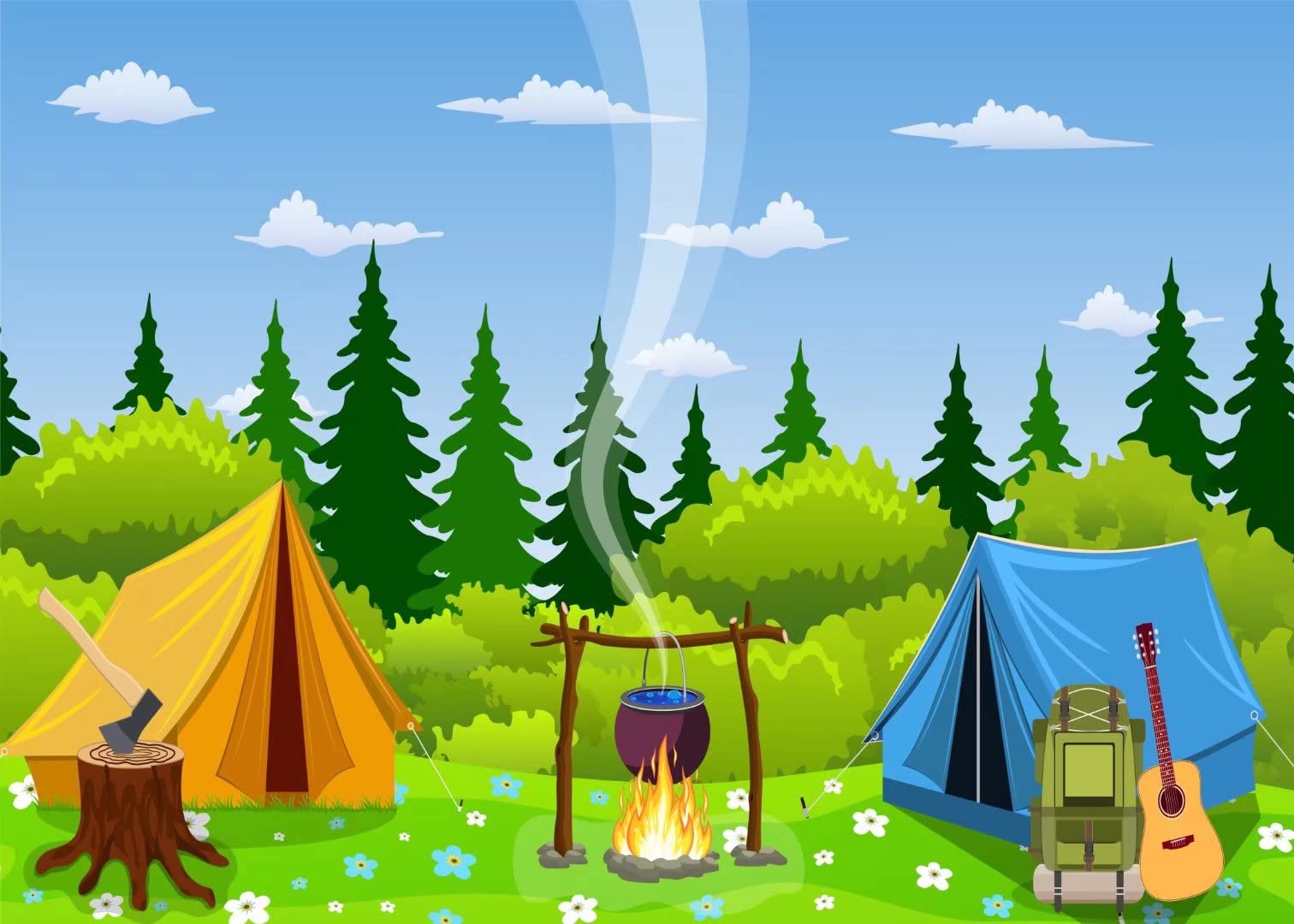 Amazon Beleco Camping Backdrop X Ft Fabric Cartoon Forest