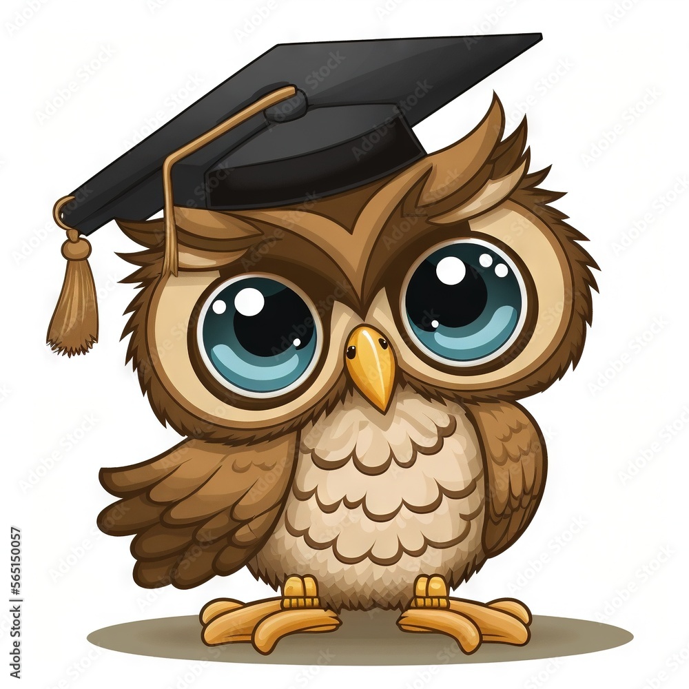 A Cartoon Owl Wearing A Graduation Cap And Sitting Down With A