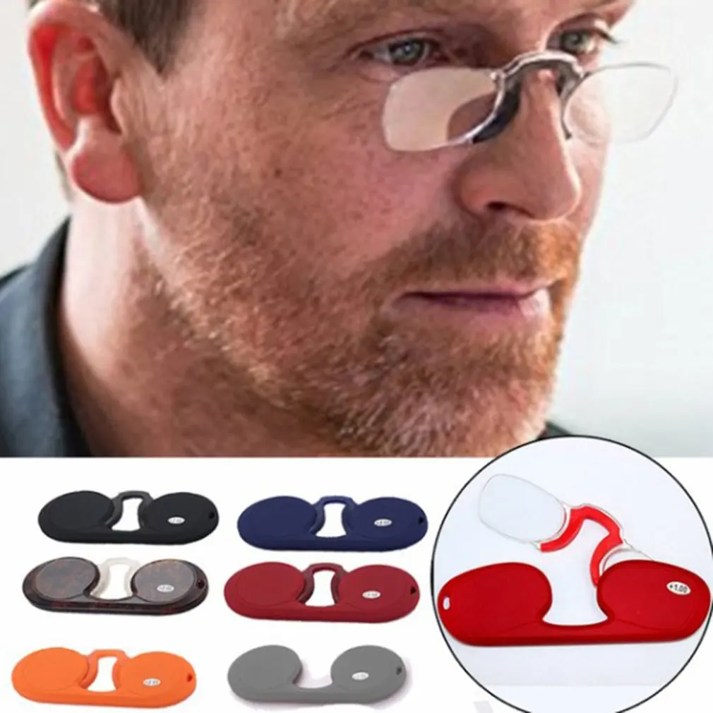 Qieu Portable Mini Nose Clip Reading Glasses Arm Free Women Men Nose