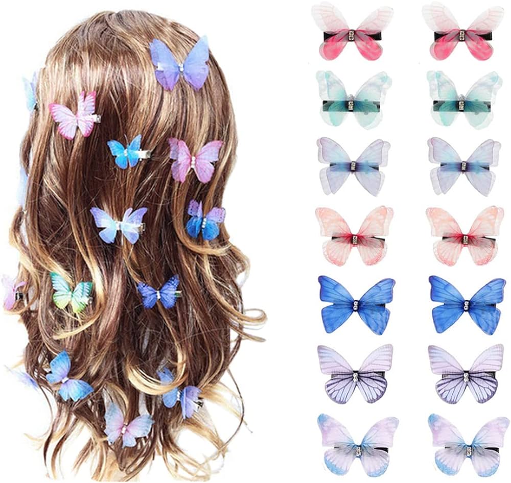 Pcs Colorful Chiffon Butterfly Hair Clips Realistic Non Slip