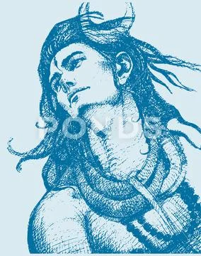 Sketch Of Hindu Famous God Lord Shiva And Symbols Editable Outline