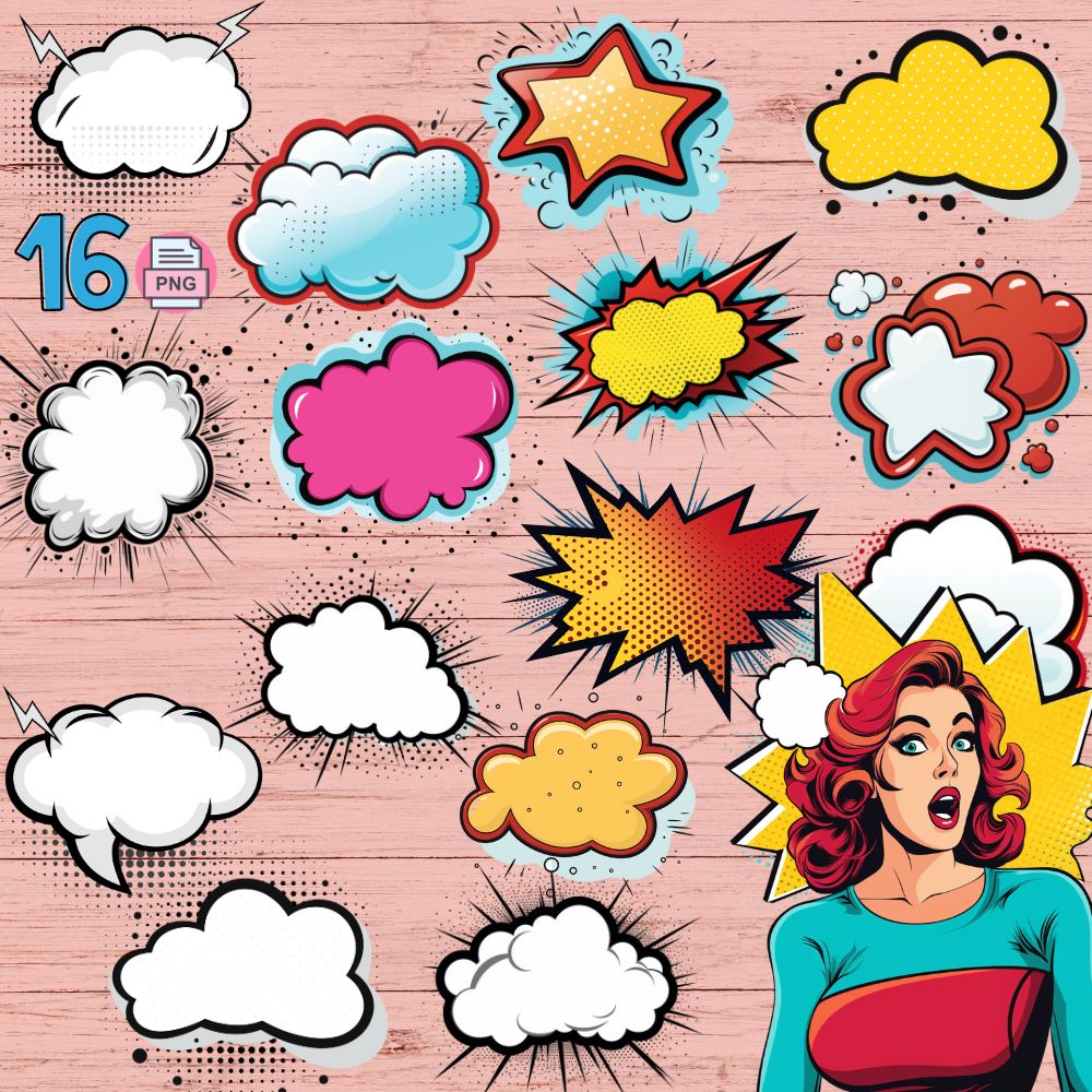 Superhero Text Template Comic Style Speech Bubbles Clip Art Clip