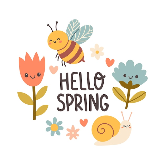 Premium Vector Hello Spring Quotes Floral Springtime Hand Drawn