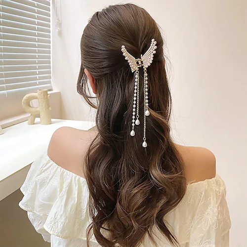 Honbon Pearl Hair Clips For Girls Women Claw Clip Butterfly Hair