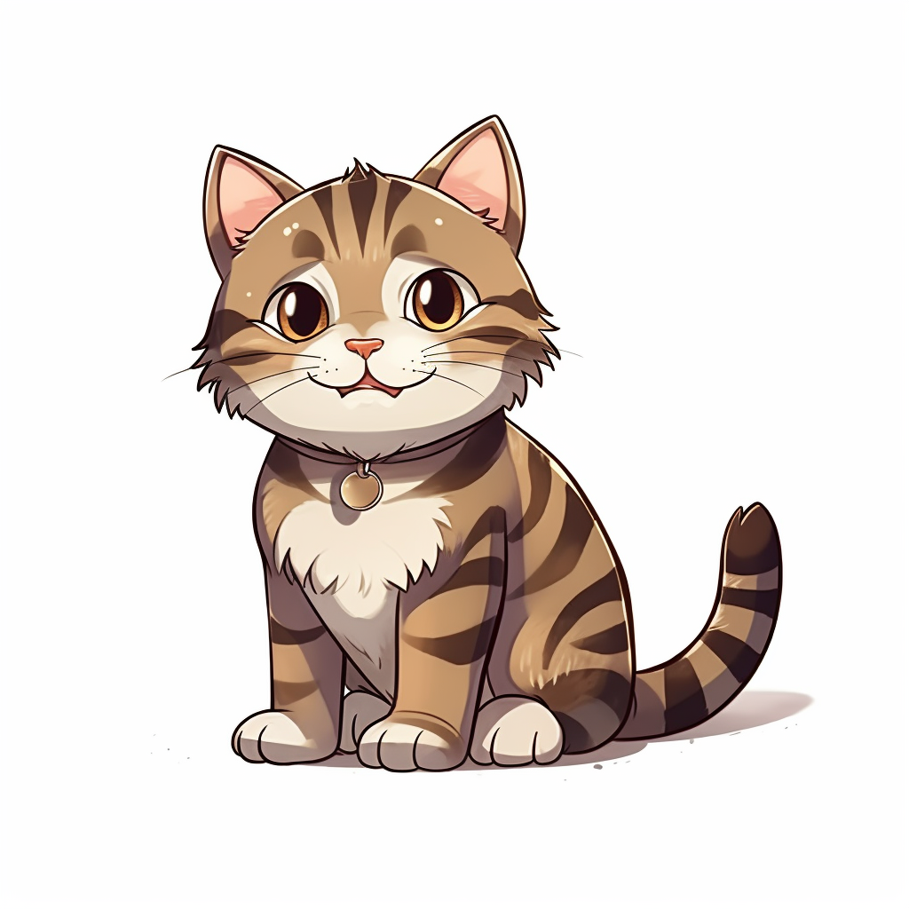 Cute Cartoon Happy Cat Overweight Dark STRIPED Brown Tabby Cat With