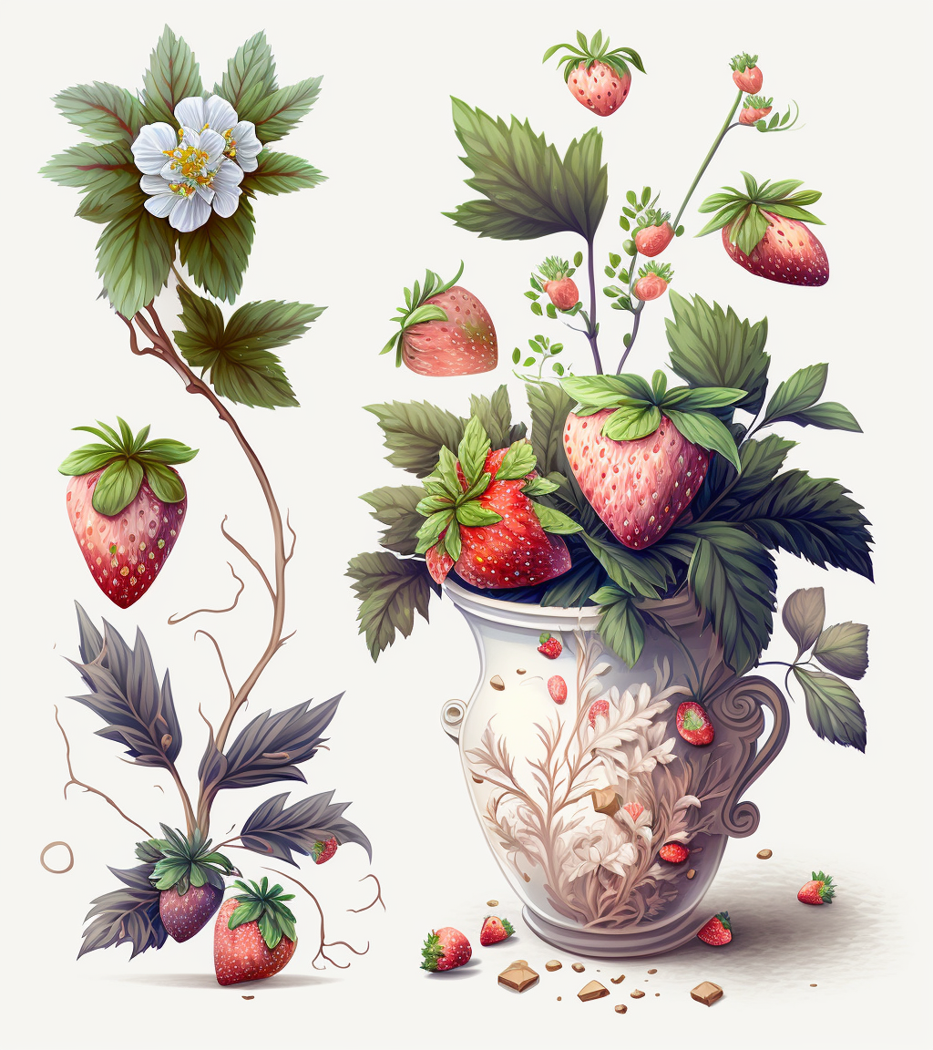 Watercolor Strawberry Plant Screenshot Clipart Super Detailed In The