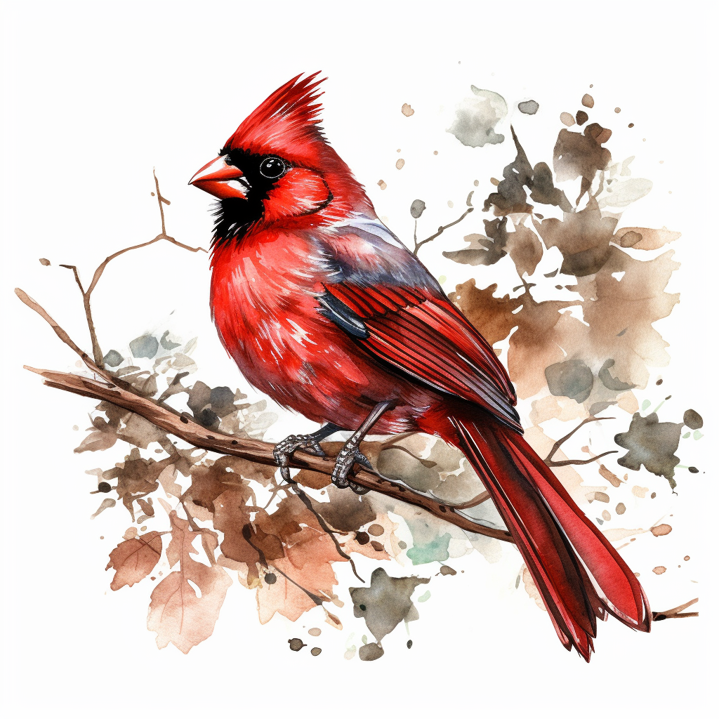 Watercolor Style Red Cardinal Sitting On A Branch Clipart Isolated On