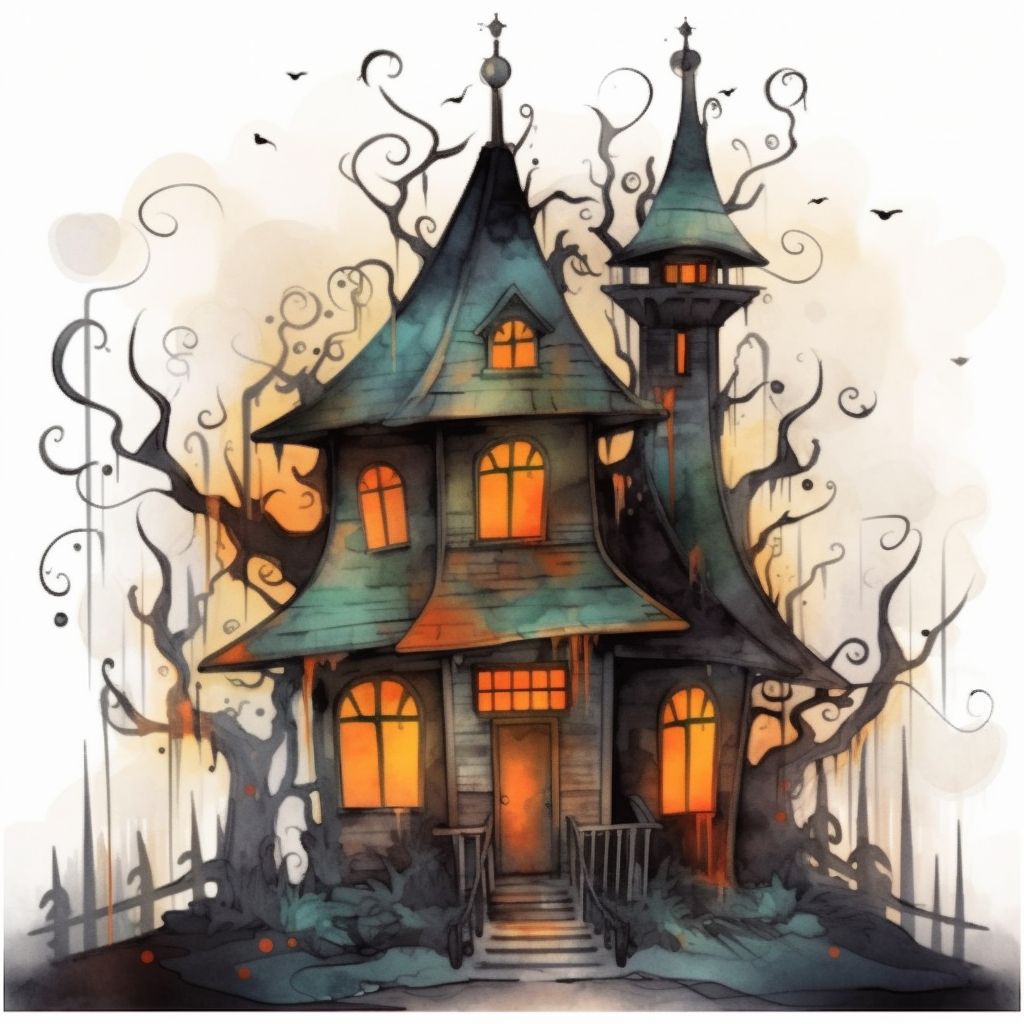 Watercolor Style Spooky Halloween Haunted House Clipart Haunted House