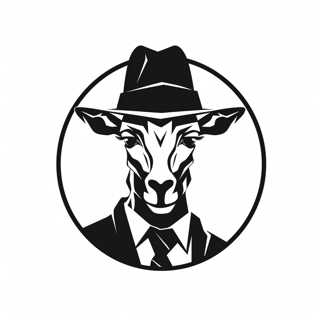 2D Black Logo On A White Background Giraf Man Hybrid With Tie And Hat