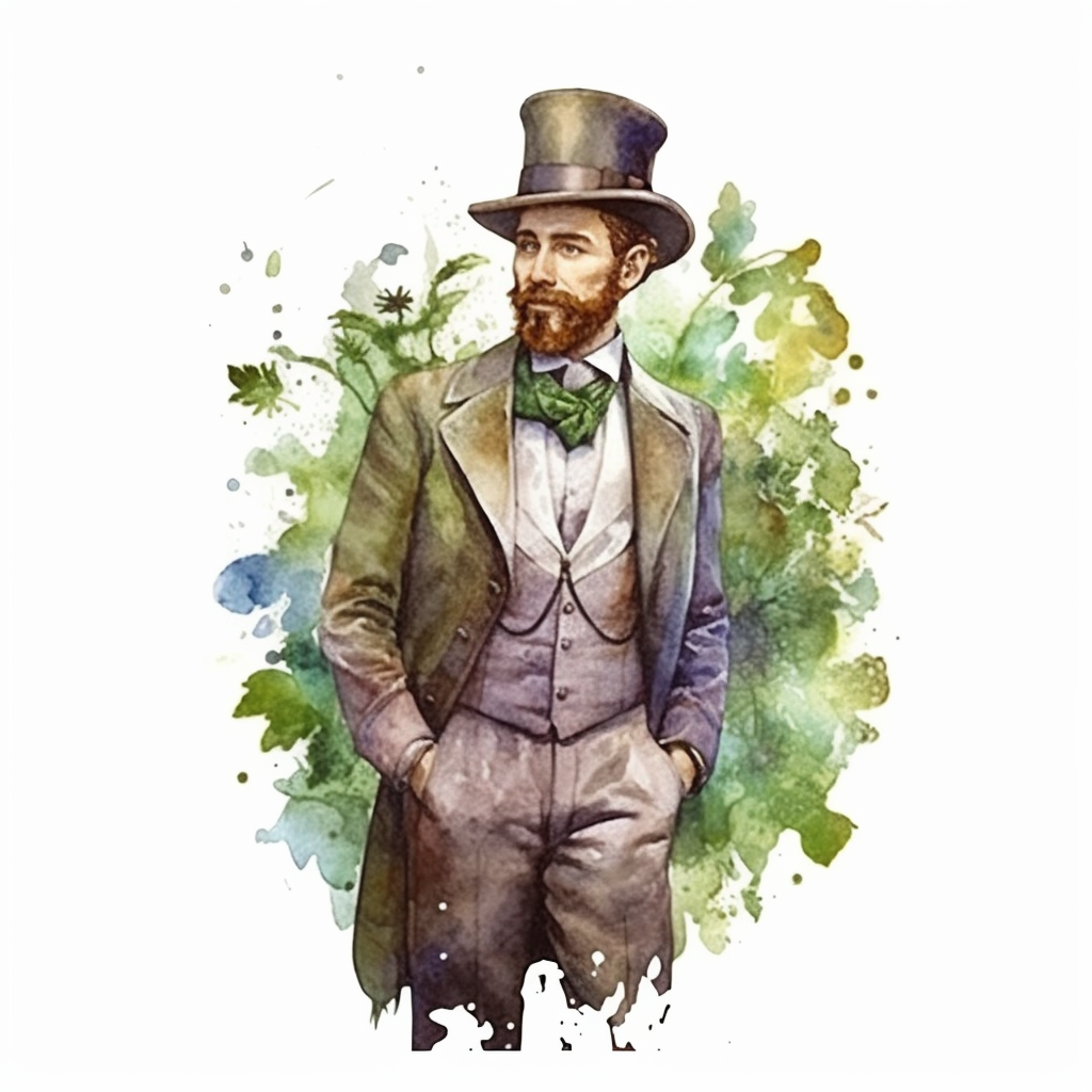 Steampunk Styled Gardener Gentleman With Watercolor Effect Unrealistic