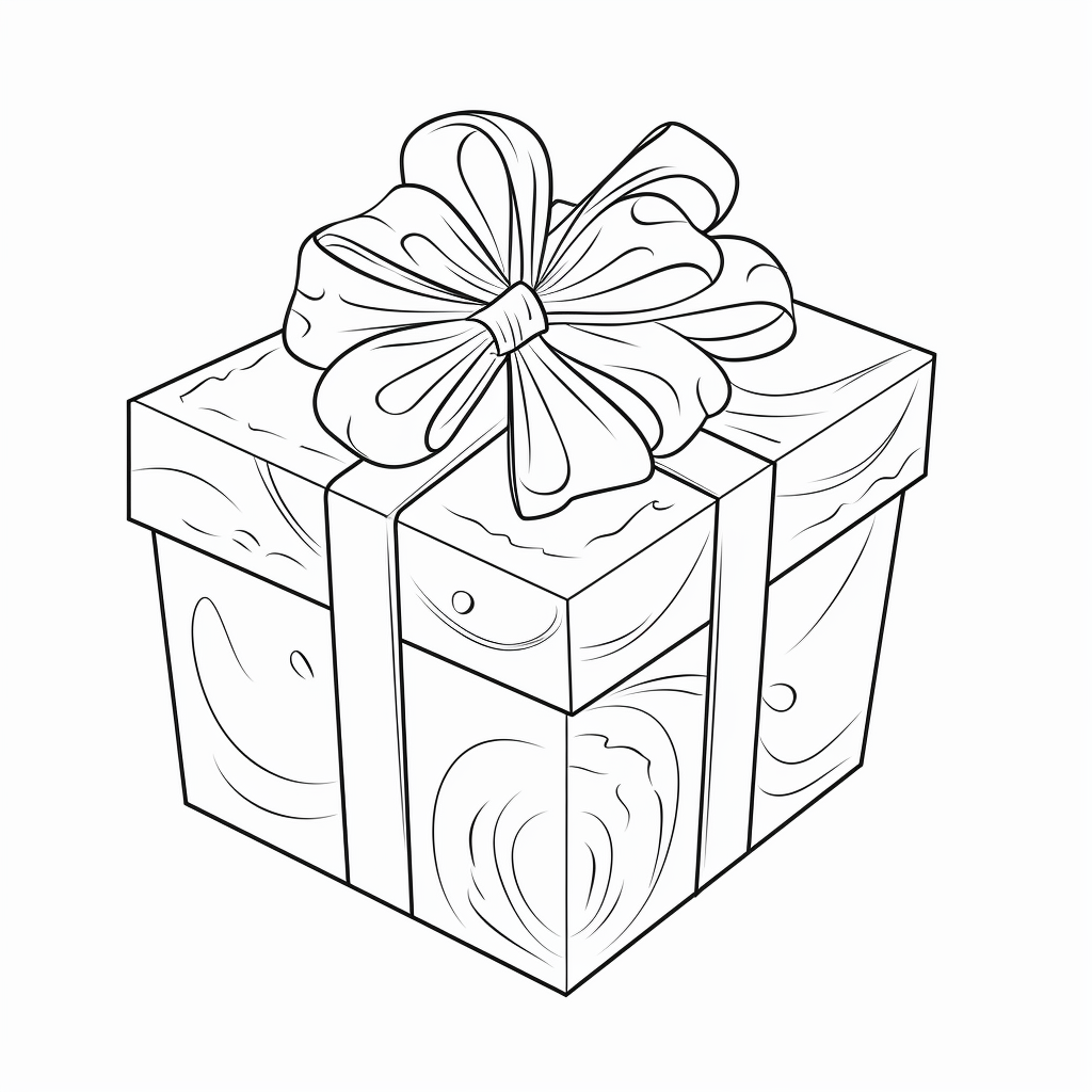 Clipart Style Black And White Colouring Page Simple Gift Box With A