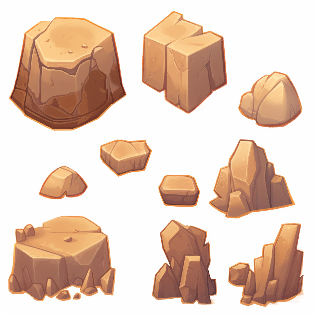 Simple Desert Boulders Video Game Assets Isometric Top Down