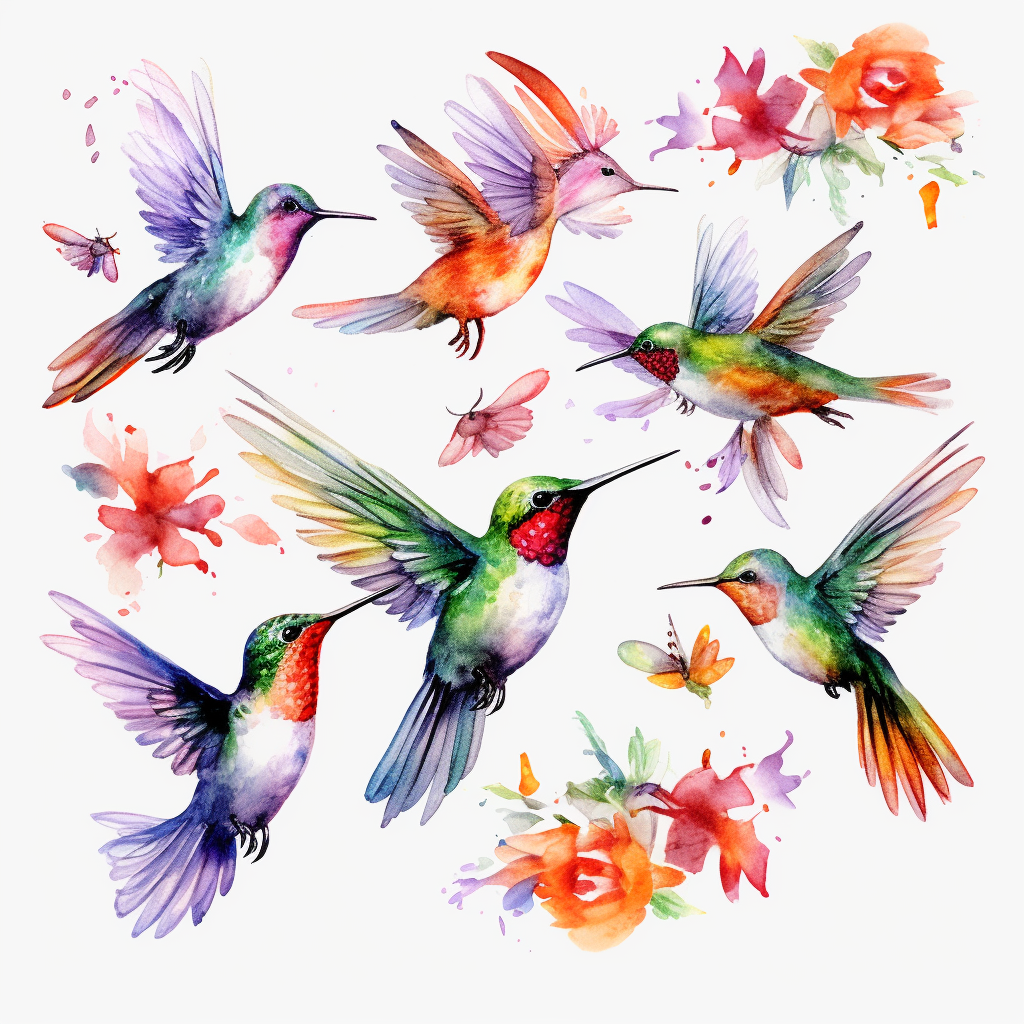 Watercolor Hummingbirds High Details Intricate Details And No Color