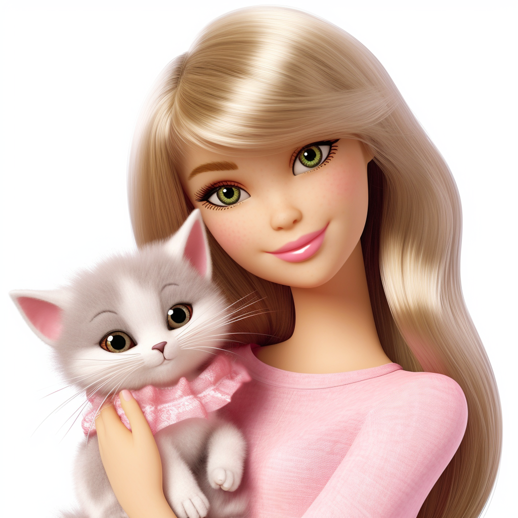 Barbie Doll With Cute Cat Curtains Bangs Light Hair Beautiful Face