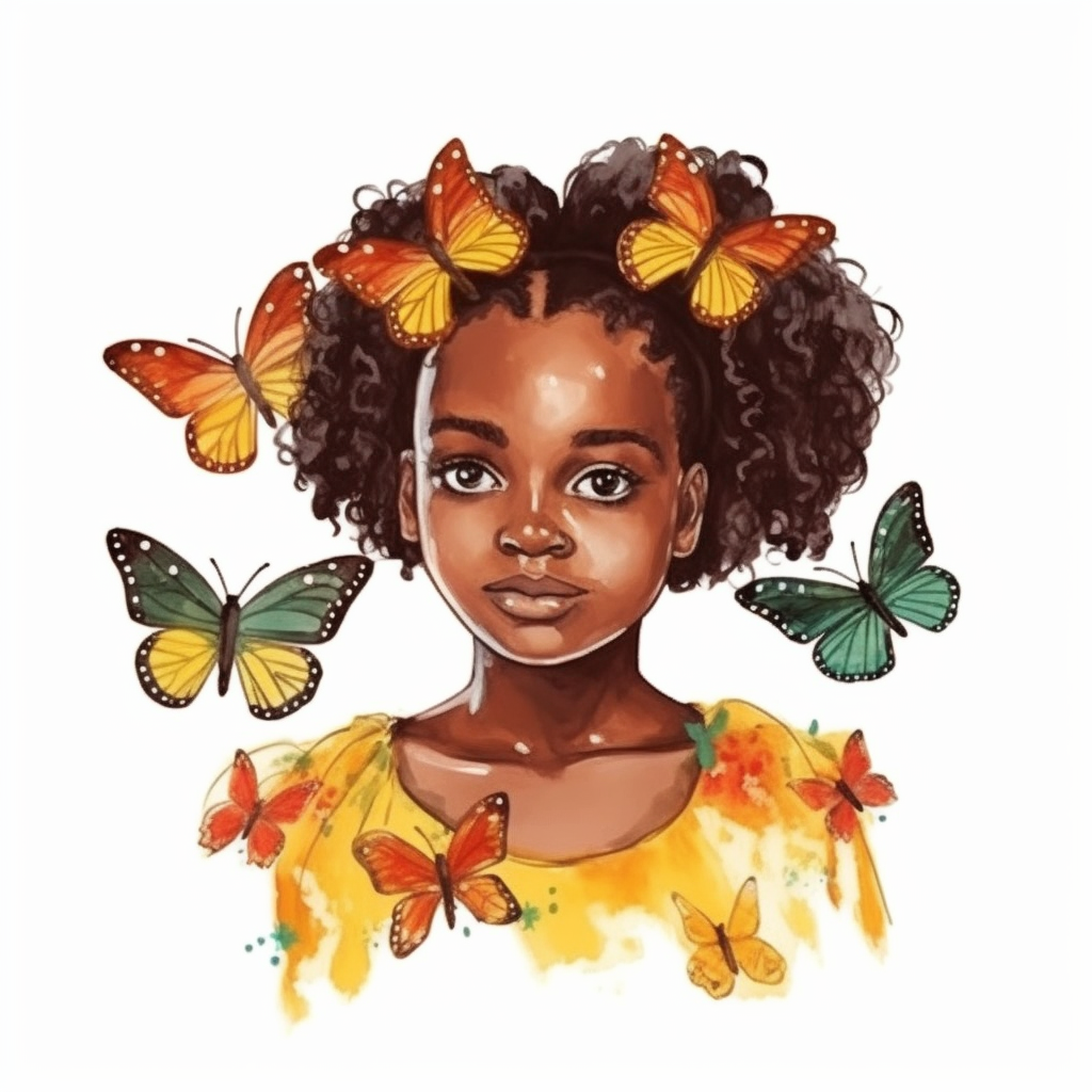 Cute Beautiful Red Yellow Green Juneteenth Girl And Butterfly