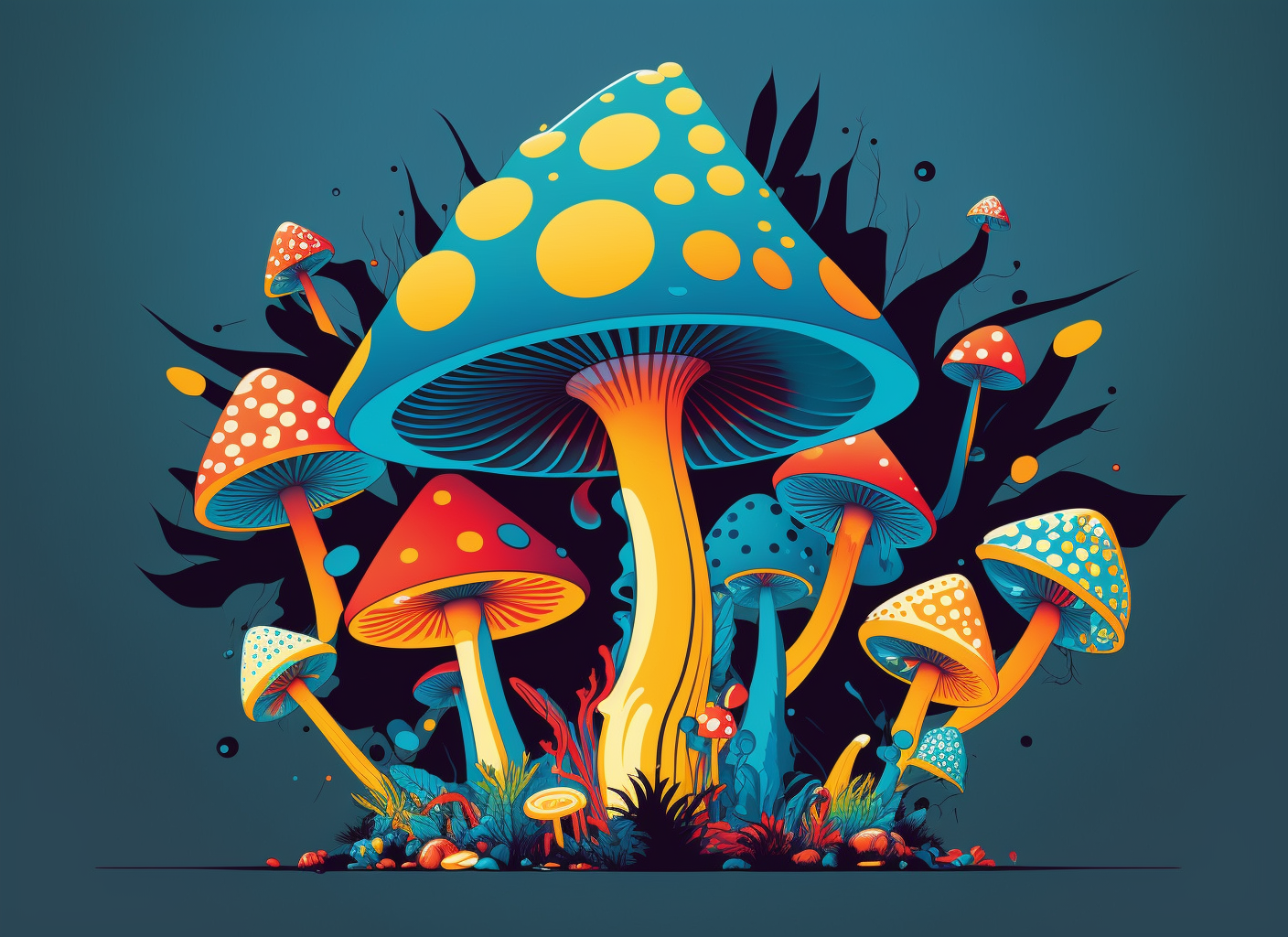 Ornamentaal Magic Mushrooms Pop Art Flat 2d Vector Design