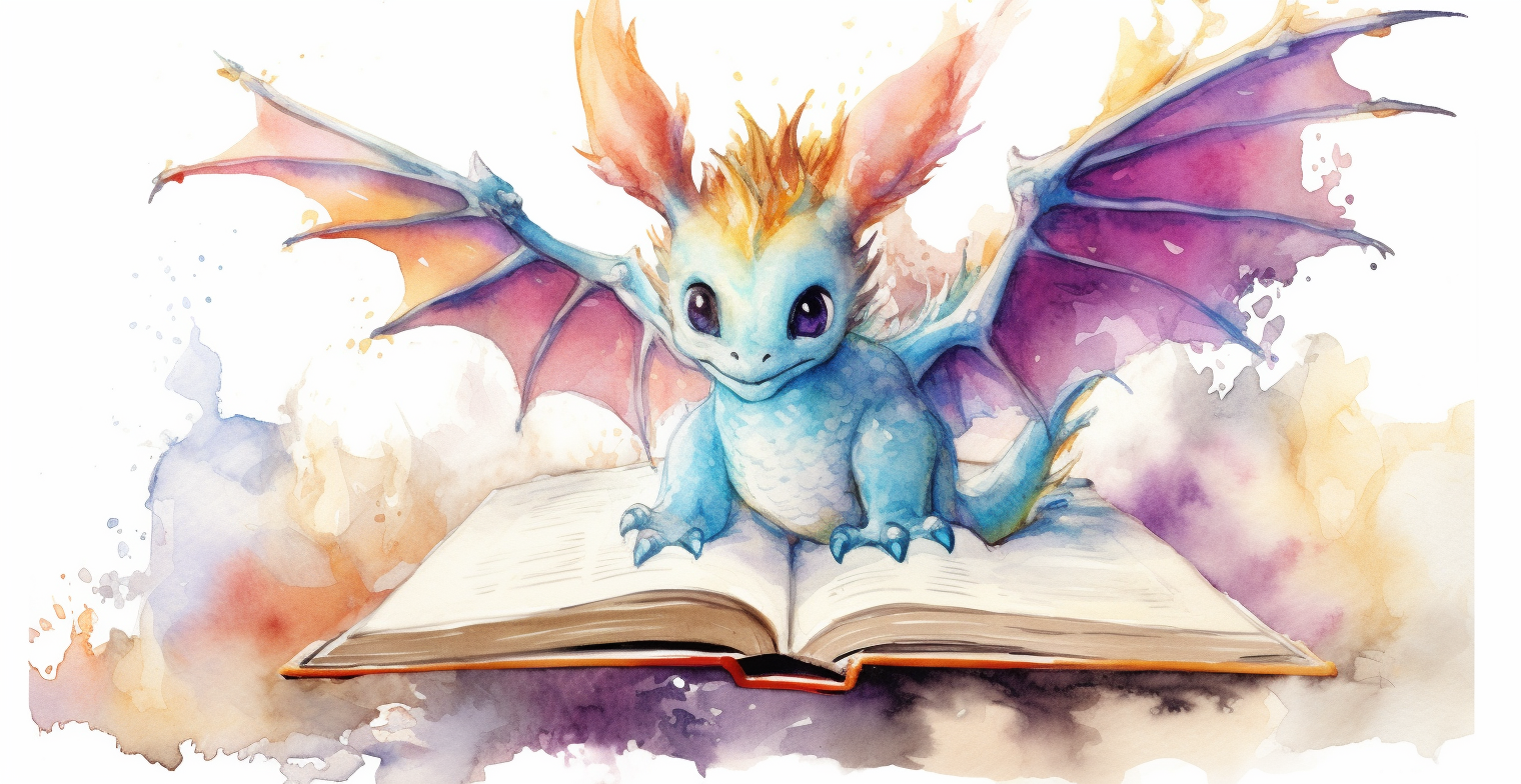 Adorable Open Watercolour Book Cute Baby Dragons Flying Out Vivid