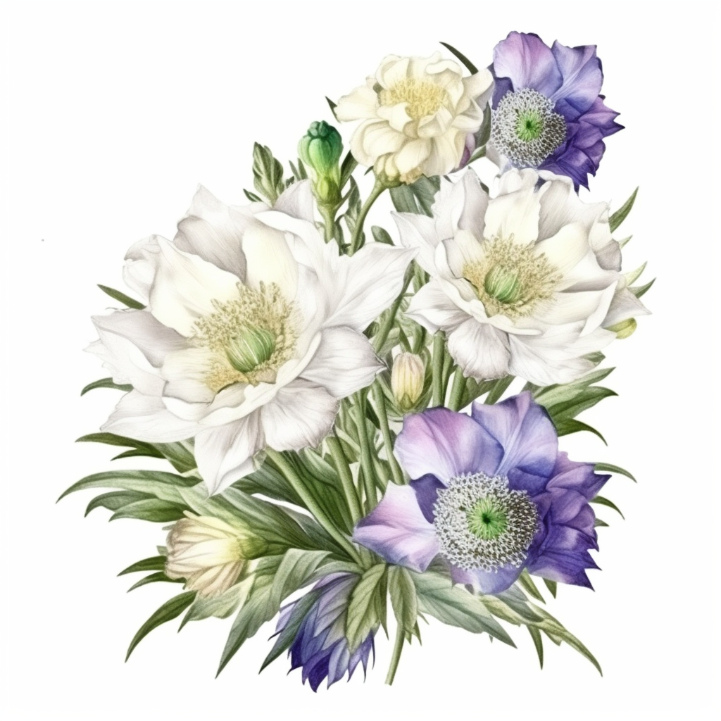 Edelweiss And Eustoma Ensemble Watercolor Art Beautiful Realistic