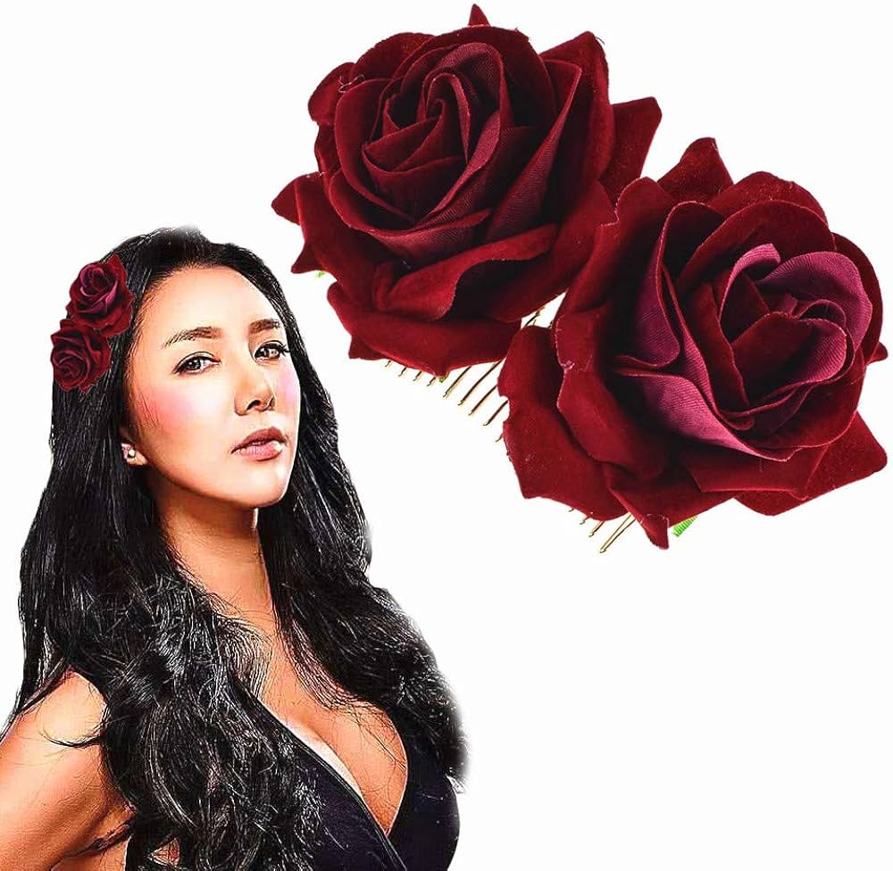 Rose Flower Hair Clip 3D Red Roses Flower Hair Accessories Side Comb ...