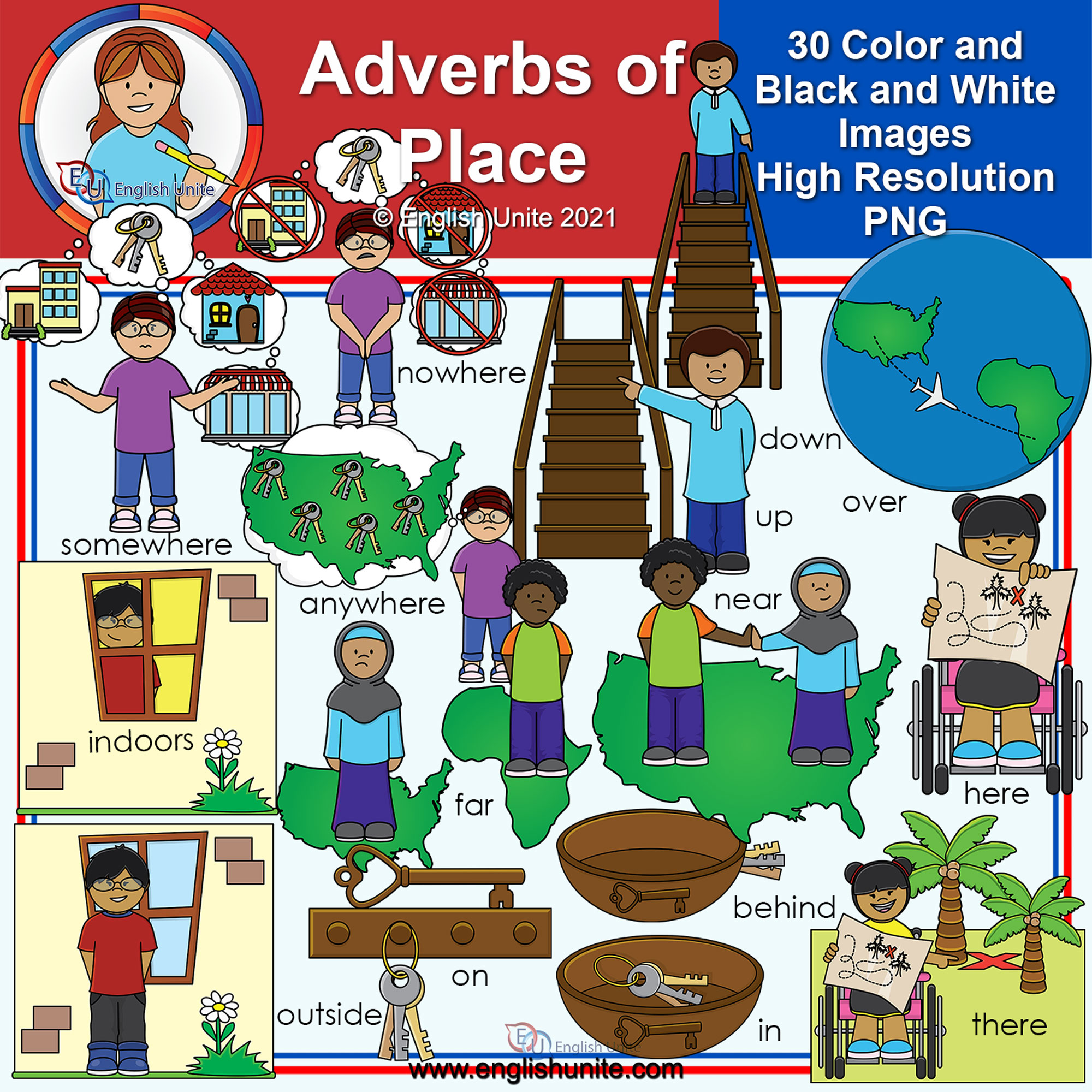 Clip Art - Adverbs Pack 4 (Place) | Made By Teachers - Clip Art Library