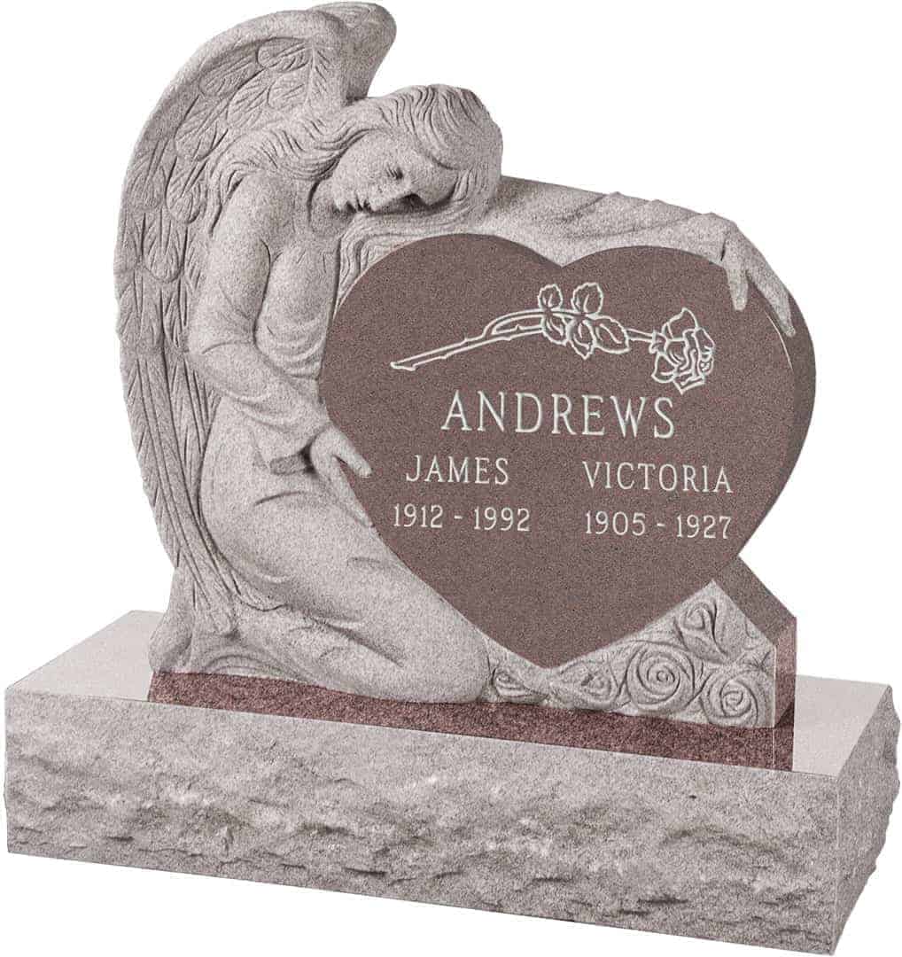 Angel with Heart Upright Headstone polished all sides with 40 ...