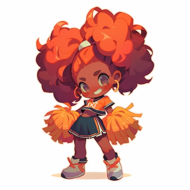 Premium Photo | Cartoon girl with orange hair and pom poms holding ...