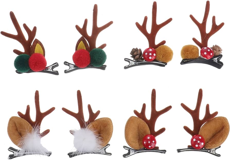 Antler Hair Clip Pairs Cute Reindeer Hair Barrettes Alligator Deer Horn Hairclips And Ears