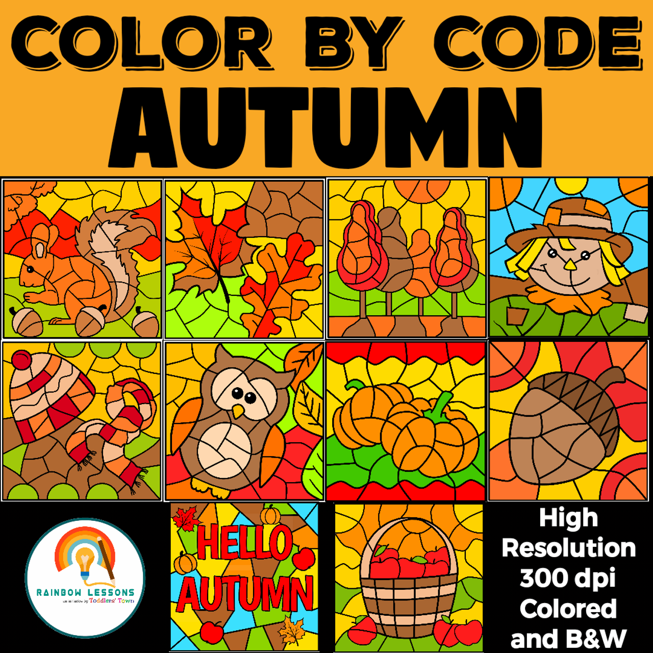 Autumn Color By Number Clipart | Color by Code Fall Clip Art | Fall ...