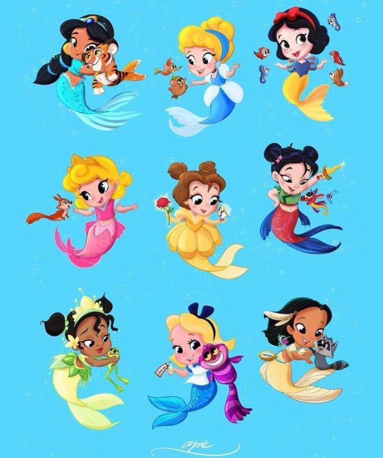 Disney princesses as baby mermaid ? ??‍♀️ ? source ... - Clip Art Library