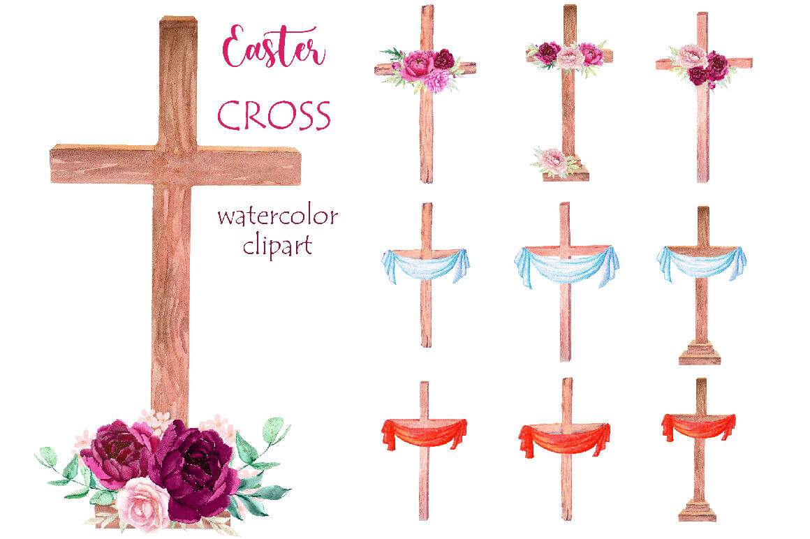 Floral cross watercolor clipart, Baptism clip art, Religious ... - Clip ...