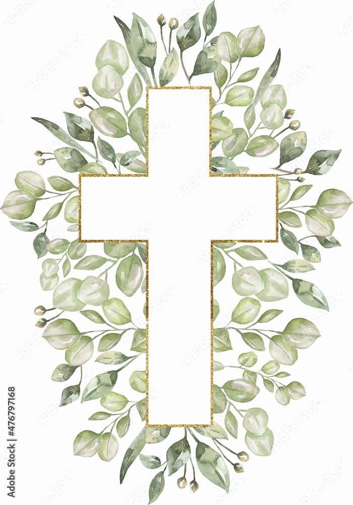 Floral cross watercolor clipart, Baptism clip art, Religious ... - Clip ...