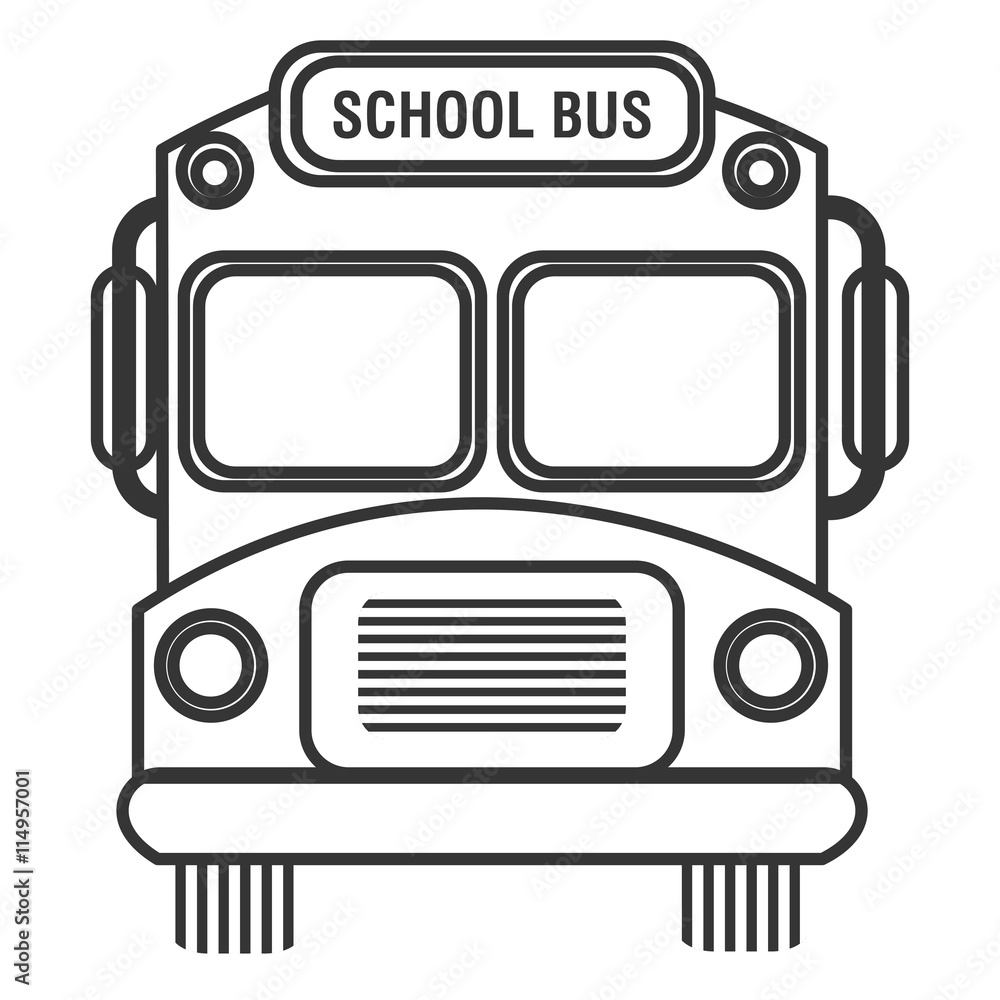 black and white school bus front view over isolated background ...