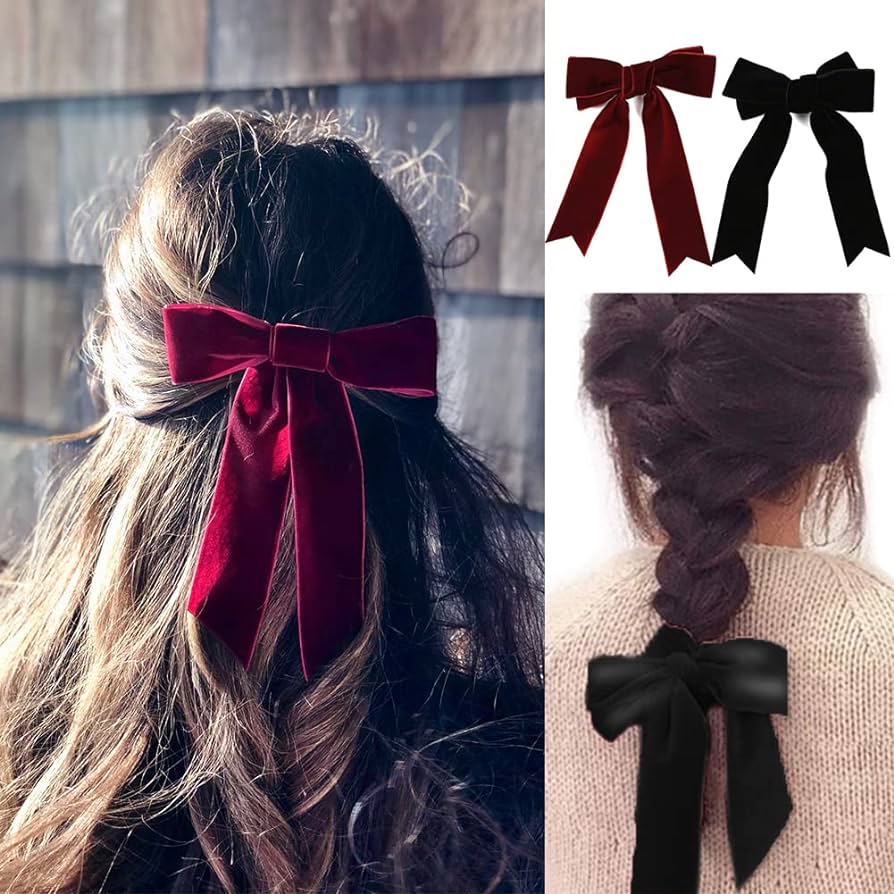 Bowknot Hair Clips Red+Black Bow Clip Velvet Satin Ribbon Bows Craft ...