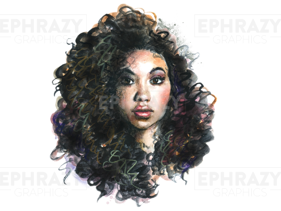 Afro Black Woman Curly Hair Watercolor Digital Clip Art Download ...