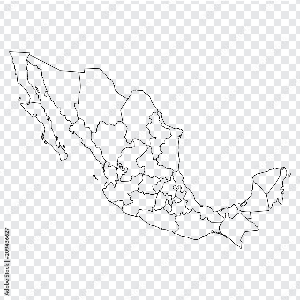 Blank map Mexico. Map of Mexico with the provinces. High quality ...