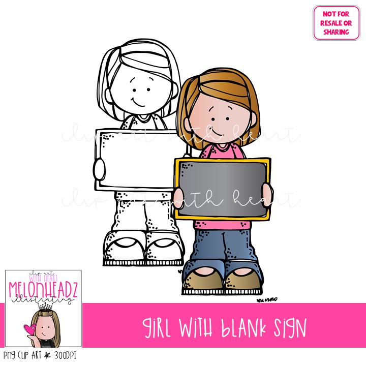 Girl with Blank Sign clip art - Melonheadz - Clip Art Library