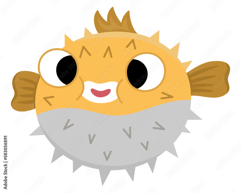 Vector blowfish icon. Under the sea illustration with cute funny ...