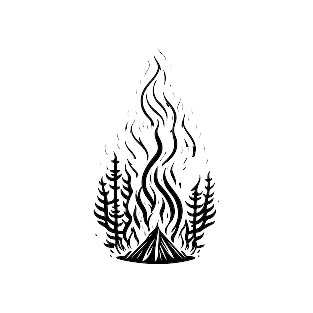 Premium Vector | Bonfire icon hand draw black colour camp logo ...