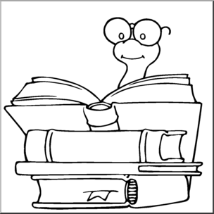 Clip Art: Cartoon Bookworm 1 B&W I Abcteach.com - Clip Art Library