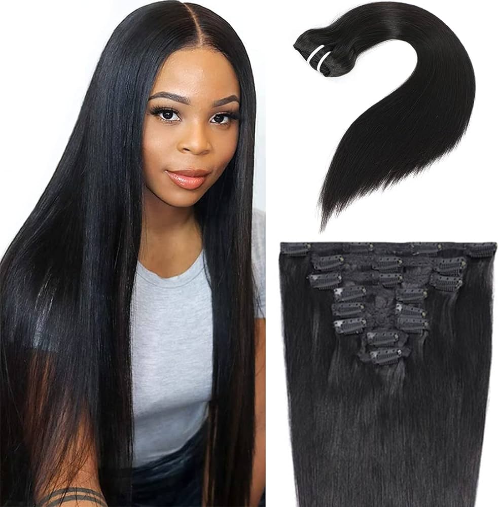 100% Human Hair Straight Clip In Hair Extensions for Black Women ...