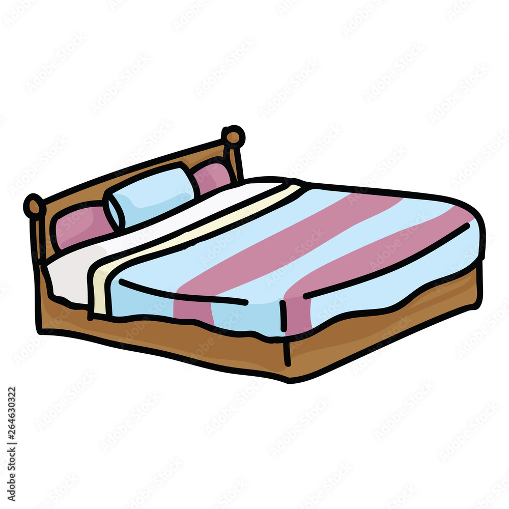 Cute bed cartoon vector illustration motif set. Hand drawn ... - Clip ...