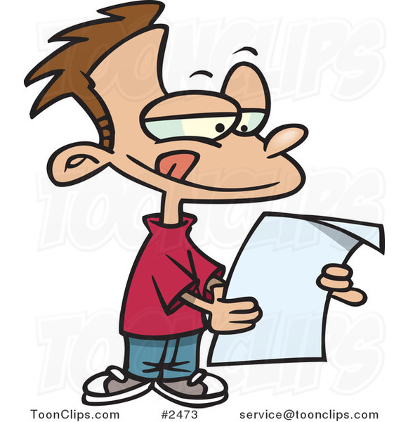 Cartoon Boy Reading a Letter #2473 by Ron Leishman - Clip Art Library