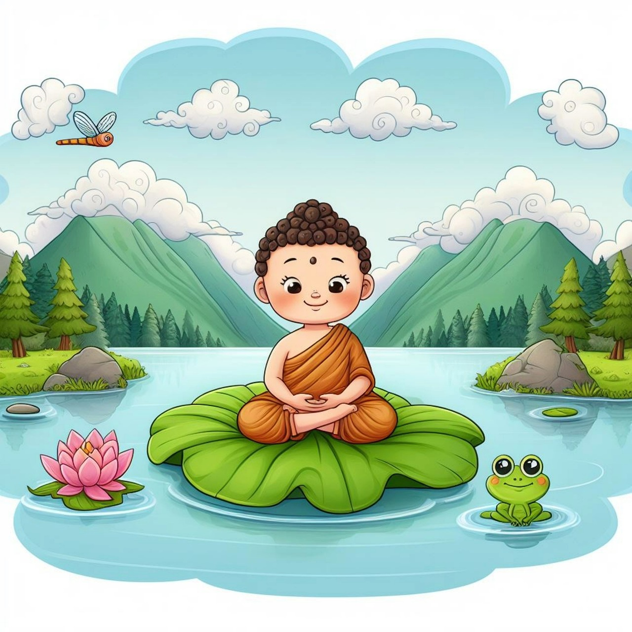 Premium Vector | Clipart of cartoon version of lord of buddha stand ...