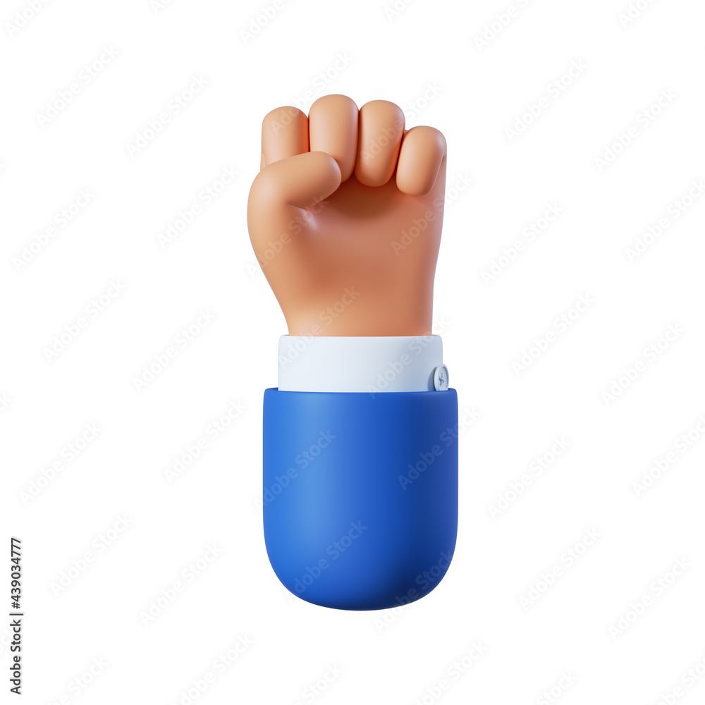 3d render. Strength icon. Cartoon character hand fist gesture ...