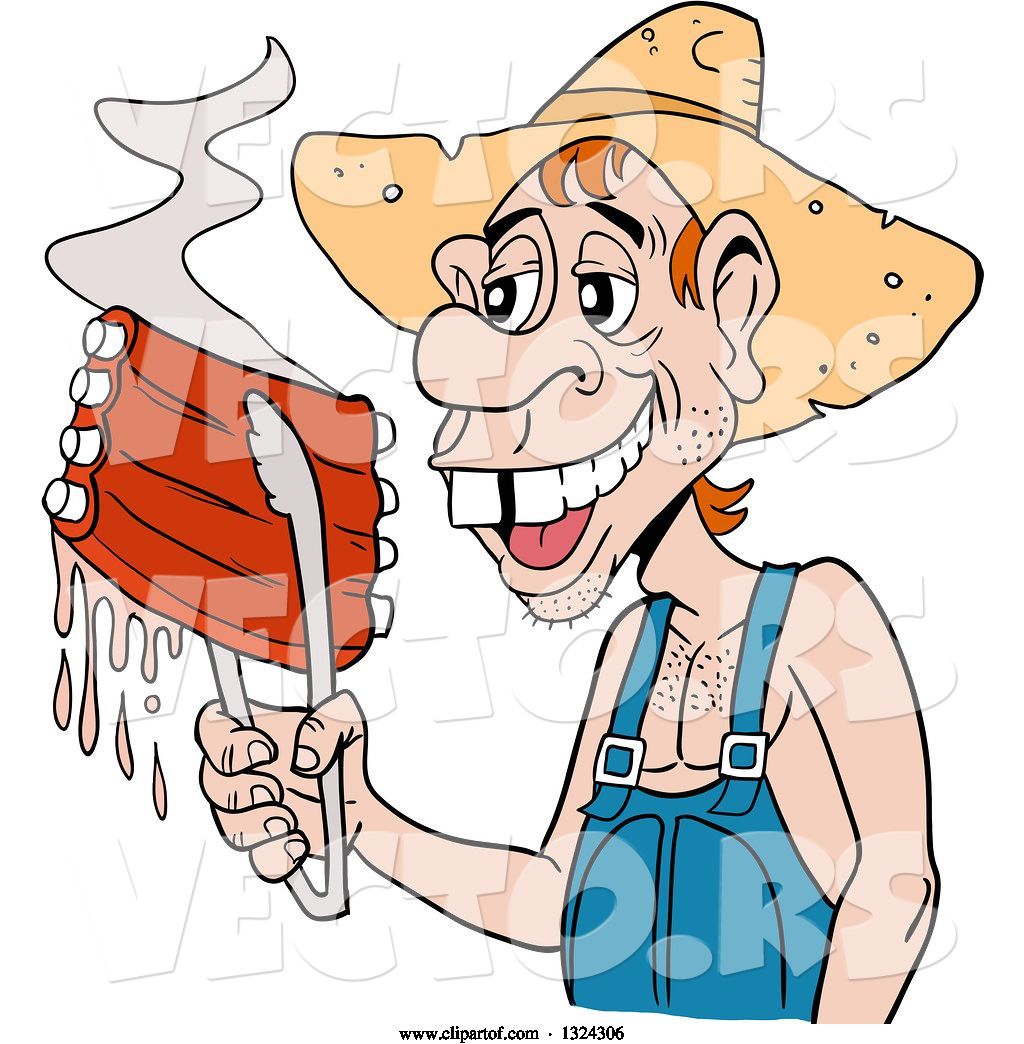 Vector of Cartoon Buch Toothed Male Hillbilly Holding Juicy Bbq ...