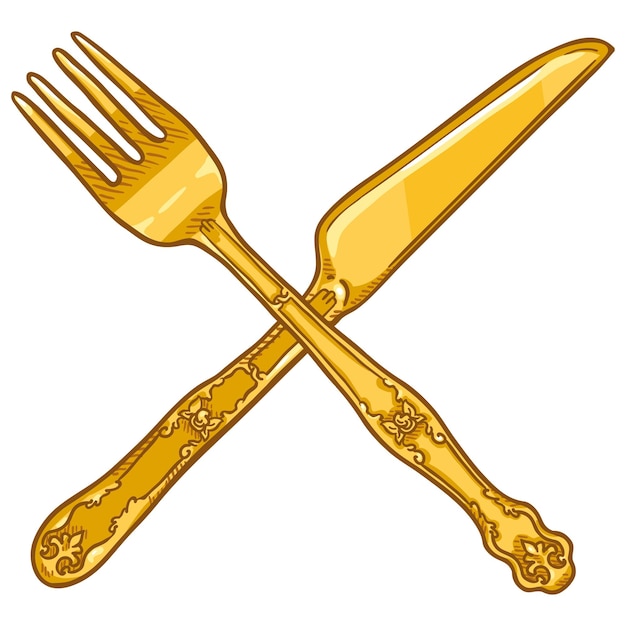 Premium Vector | Vector cartoon crossed cutlery vintage golden ...