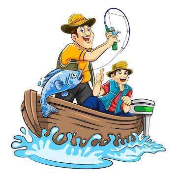 Premium Vector | Cartoon illustration of two young men fishing on ...