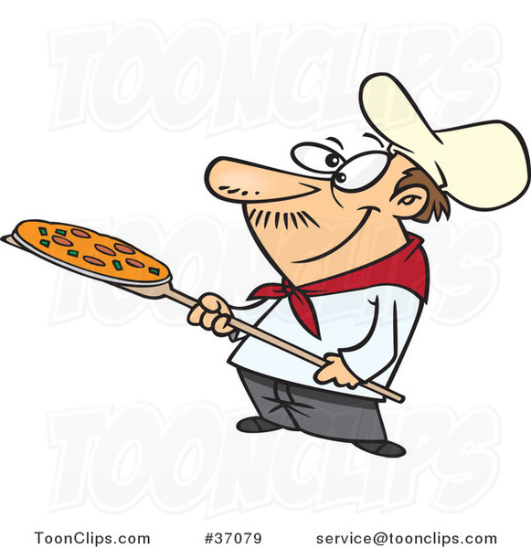 Cartoon Pizza Guy Holding a Pie #37079 by Ron Leishman - Clip Art Library