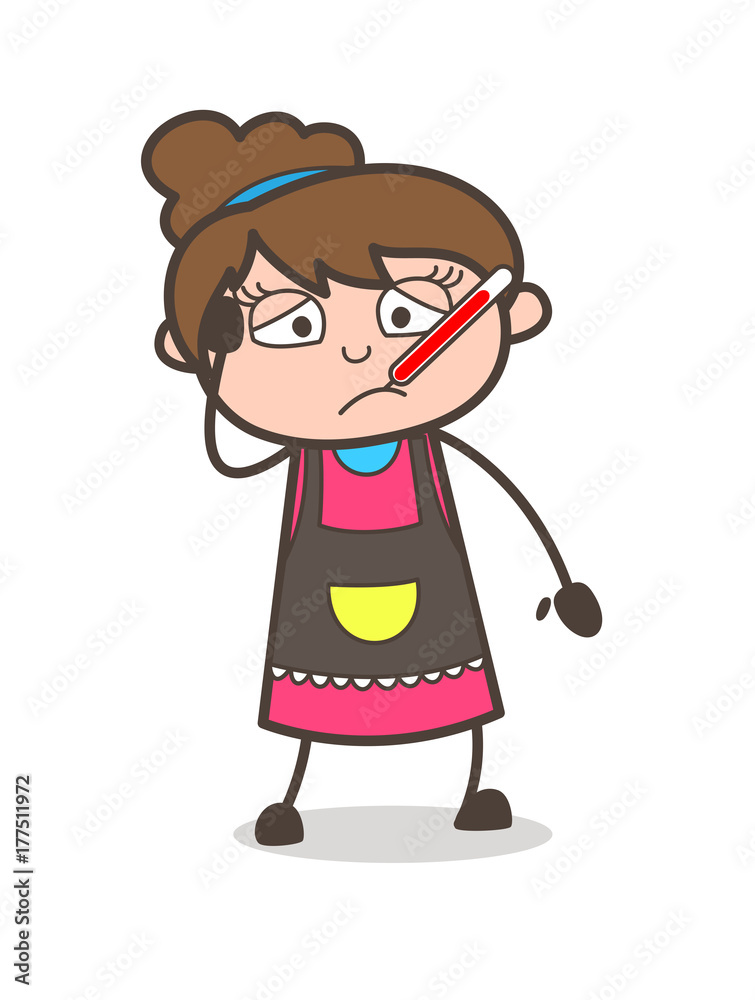 Sick Face with Fever Thermometer - Beautician Girl Artist Cartoon ...